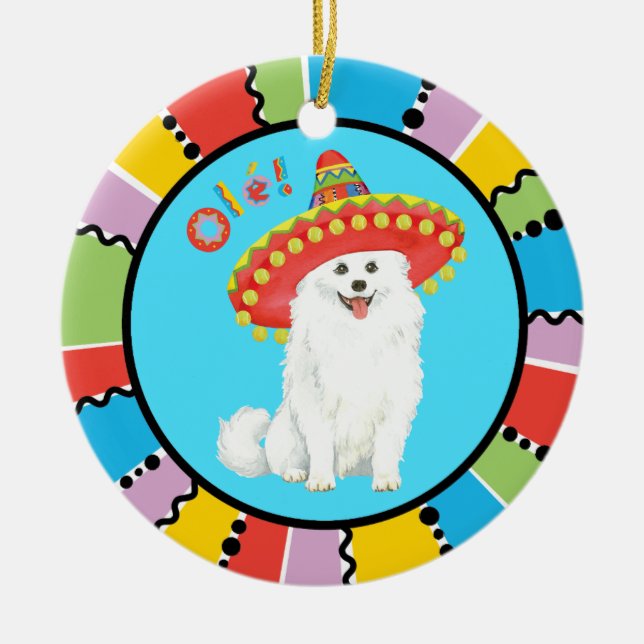 Ornamento De Cerâmica Fiesta American Eskimo Dog (Frente)