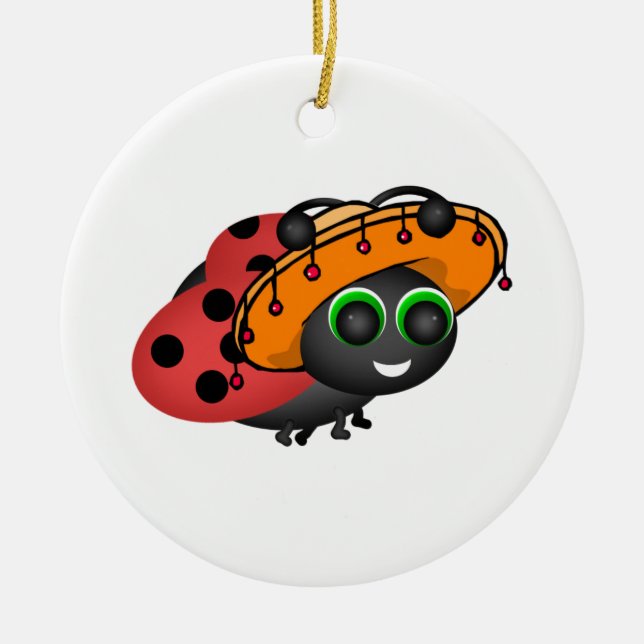 Ornamento De Cerâmica Fiesta Ladybug em Sombrero (Frente)