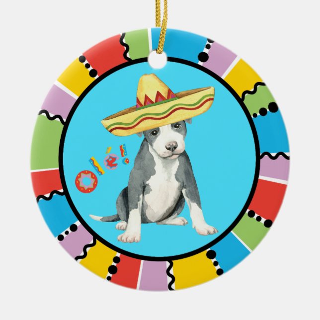 Ornamento De Cerâmica Fiesta Pit Bull Terrier (Frente)