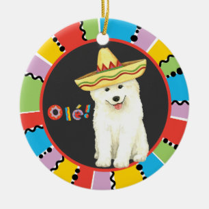 Ornamento De Cerâmica Fiesta Samoyed Cerâmica Ornament