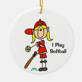 Ornamento De Cerâmica Figura de palito de cabelo loiro Softball Feminino