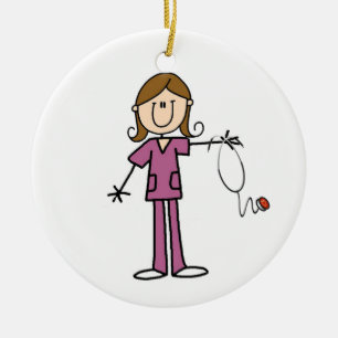 Ornamento De Cerâmica Figura fêmea enfermeira da vara do cabelo de Brown