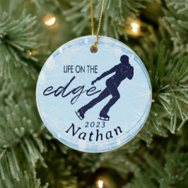 Ornamento De Cerâmica Figura Skating Men Personalizar Name Photo