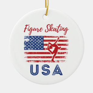 Ornamento De Cerâmica Figura Skating USA Flag Team