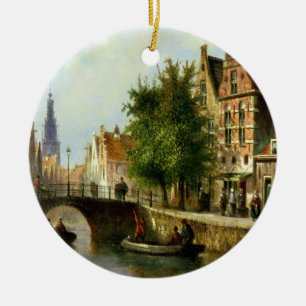 Ornamento De Cerâmica Figuras em um canal, Amsterdão (óleo no painel)