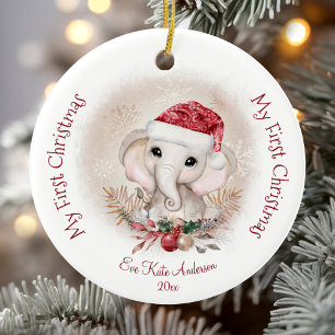 Ornamento De Cerâmica Filha de Elefante Bonita Primeira Menina de Natal