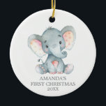 Ornamento De Cerâmica Filha de Elefante Bonito Primeira Cinza de Natal<br><div class="desc">Elephant Baby First Christmas Cinza Cerâmica Ornament</div>
