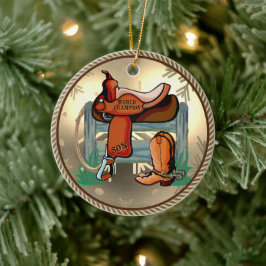 Ornamento De Cerâmica Filho campeão de sela da rodeia ocidental