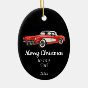 Ornamento De Cerâmica Filho de Carro vintage de Natal Datado Personaliza