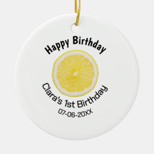 Ornamento De Cerâmica Filhos bebês primeiro aniversario lêmon fatia adic