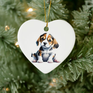 Ornamento De Cerâmica Filhote de Beagle Personalizado