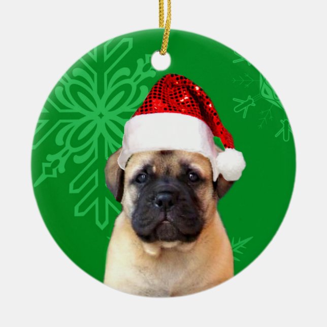 Ornamento De Cerâmica Filhote de cachorro do bullmastiff do Natal (Frente)