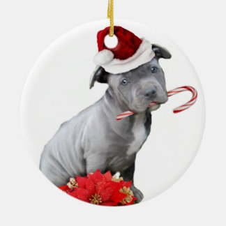 Ornamento De Cerâmica Filhote de cachorro do pitbull do Natal