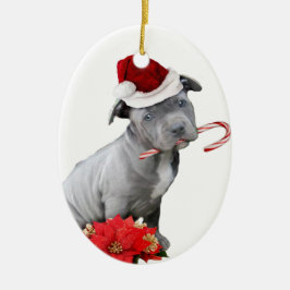 Ornamento De Cerâmica Filhote de cachorro do pitbull do Natal