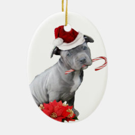 Ornamento De Cerâmica Filhote de cachorro do pitbull do Natal