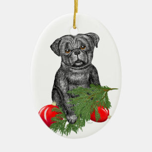 Ornamento De Cerâmica Filhote de cachorro do Pug do preto do ajudante
