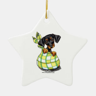 Ornamento De Cerâmica Filhote de cachorro do saco do Pinscher do