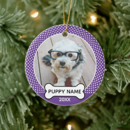 Ornamento De Cerâmica Filhote de Cachorro Natal Foto Bolinhas Roxo