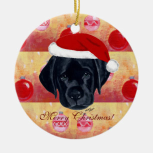 Ornamento De Cerâmica Filhote de cachorro preto de Labrador do Natal