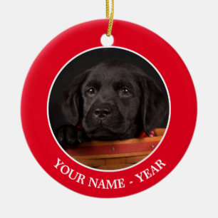 Ornamento De Cerâmica Filhote de cachorro preto de labrador retriever em