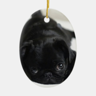 Ornamento De Cerâmica Filhote de cachorro preto do Pug