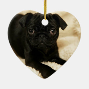 Ornamento De Cerâmica Filhote de cachorro preto do Pug