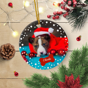 Ornamento De Cerâmica Filhote de Cachorro Primeiro Natal Foto Simples