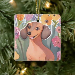 Ornamento De Cerâmica Filhote de Dachshund Cachorro Pet Aquarela