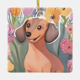 Ornamento De Cerâmica Filhote de Dachshund | Cachorro Pet Aquarela