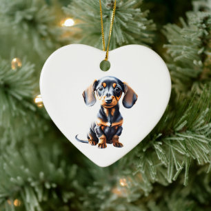 Ornamento De Cerâmica Filhote de Dachshund Personalizado