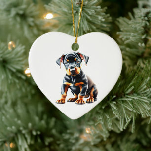 Ornamento De Cerâmica Filhote de Doberman Pinscher Personalizado