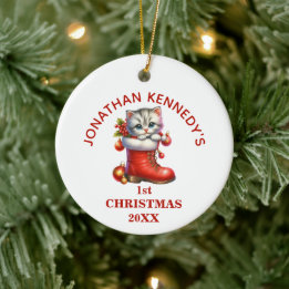 Ornamento De Cerâmica Filhote de Gato Fofo Primeiro Natal Personalizado