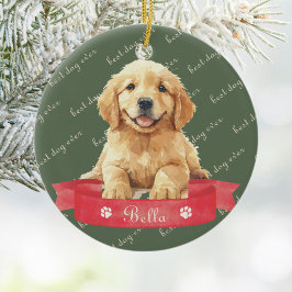 Ornamento De Cerâmica Filhote de Golden Retriever