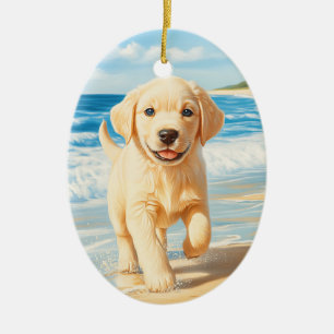 Ornamento De Cerâmica Filhote de Labrador Retriever na Praia