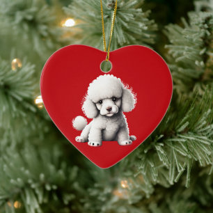 Ornamento De Cerâmica Filhote de Poodle Toy Personalizado Natal Vermelho