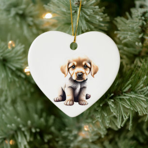 Ornamento De Cerâmica Filhote de Retriever Dourado Personalizado