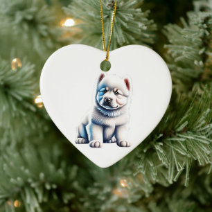 Ornamento De Cerâmica Filhote de Samoyed Personalizado