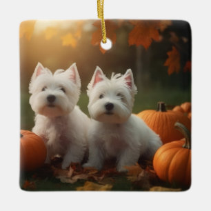Ornamento De Cerâmica Filhote de Terrier Branco do West Highland Outono