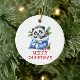 Ornamento De Cerâmica Filhote de Urso Panda Fofo Natal