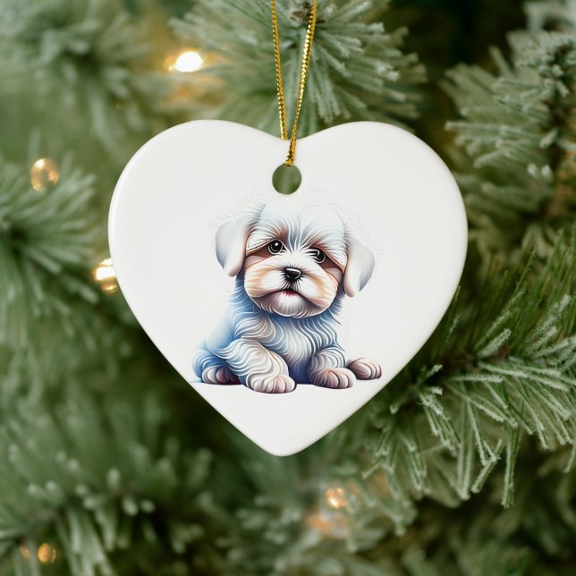 Ornamento De Cerâmica Filhote Personalizado de Coton de Tulear (Árvore)