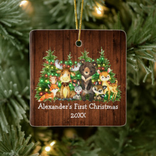 Ornamento De Cerâmica Filhotes Primeiro Natal Animais Florestais Luzes