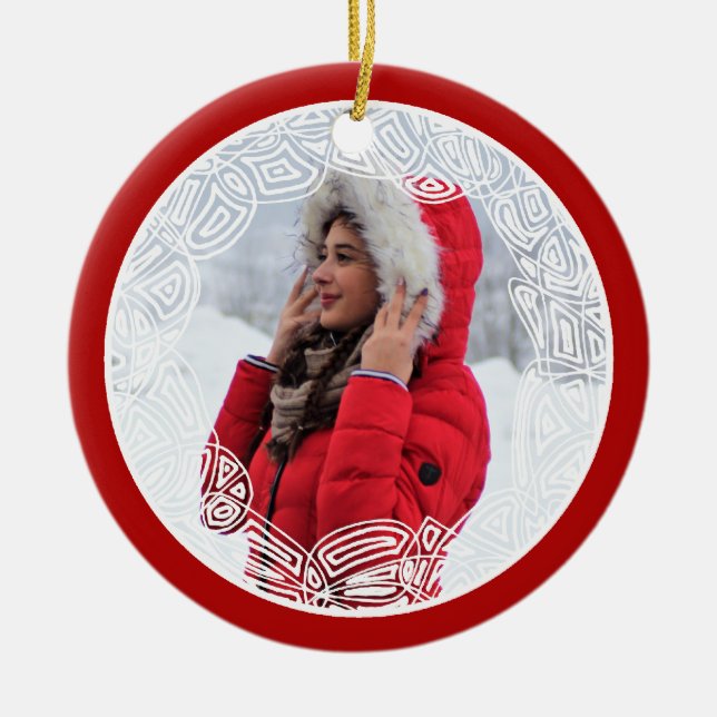 Ornamento De Cerâmica Filigrana vermelha e branca - dois lados (Frente)