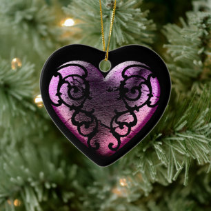 Ornamento De Cerâmica Filigree Goth Pink Heart