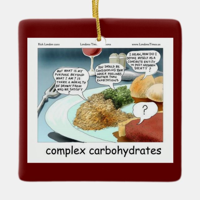 Ornamento De Cerâmica Filosofia de Carboidratos Complexos Comida Comic  (Frente)