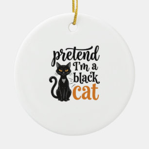 Ornamento De Cerâmica Fingir que sou um Gato Preto Camisa de Halloween D