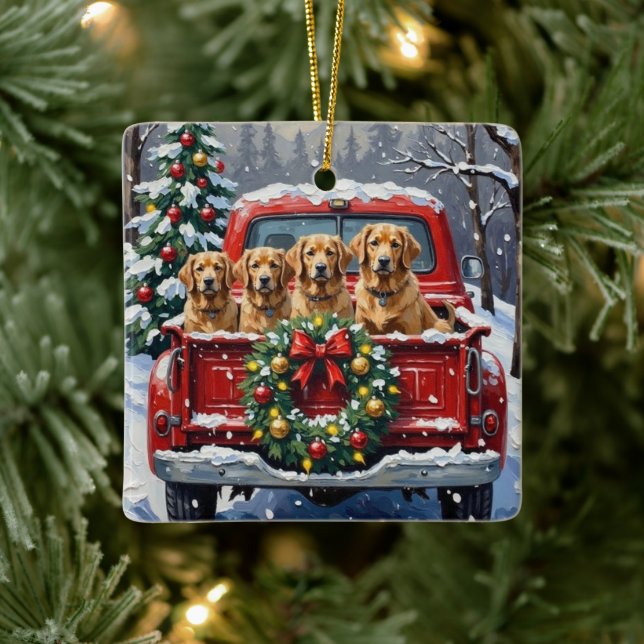 Ornamento De Cerâmica Finnish Lapphund Christmas Red Truck Holiday (Árvore)