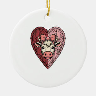 Ornamento De Cerâmica Fio de Coração de Vaca Fofo Desenho de Gravura Vin