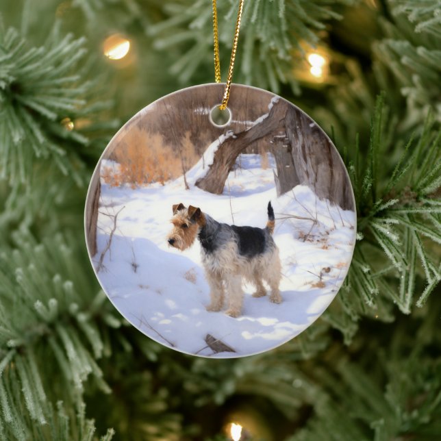Ornamento De Cerâmica Fio Fox Terrier Deixe-o nevar no Natal (Árvore)