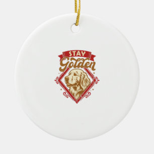 Ornamento De Cerâmica Fique Cachorro Retriever Dourado Diamante Vermelho