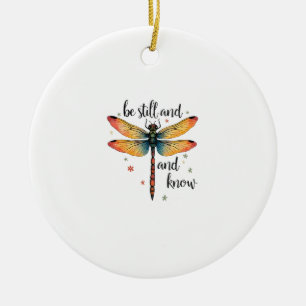 Ornamento De Cerâmica Fique quieto e conheça Floral Dragonfly Christian 
